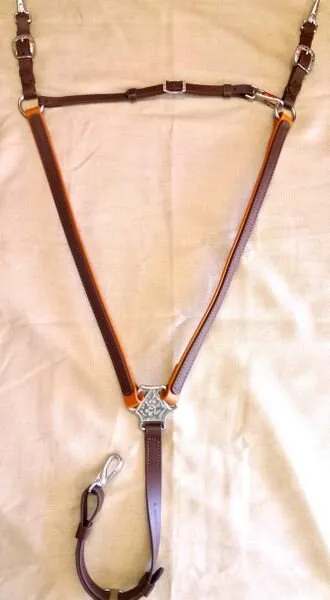 Breastplate – Fixed Shoulder Breast Collar (Mini, Horseshoe Black Embossed, Standard Center Ring, Standard Weight BETA)